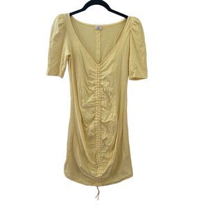 Wilfred Womens Size XXS Nissa Dress Pale Yellow Ruched Bodycon Lemon Cotton